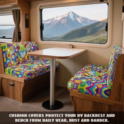 Frog Hippie Daisy Pattern 2 Pack RV Dinette Cushion Covers Breathable Sofa Furniture Protector Flannel Loveseat Sofa Chair Cover Camper Seat Covers Dinette Booth - color: Frog Hippie Daisy