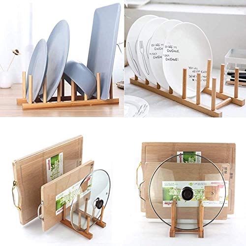 INNERNEED Bamboo Wooden Dish Rack, Vertical Plate & Lid Organizer for Kitchen Cabinet or Countertop, Drying Stand for Dishes, Cutting Boards - size: Pack of 1