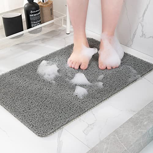 Hargiis Non-Slip Shower Mat Bathtub Mat for Bath Tub, Anti Slip Bath Tub Mat, Floor Mat, Soft PVC Loofah Bathroom Mats, Foot Scrubber Mat, Quick Drying Easy Cleaning Mats for Wet Areas (Grey 40"×16") - color: Grey, size: 40" x 16" (Rectangular)