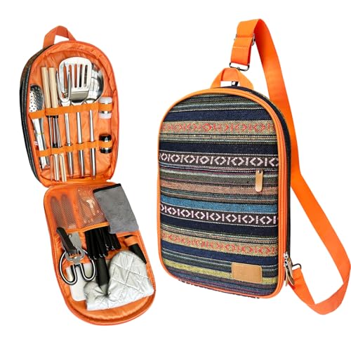 Camping Cooking Utensils Set - Camping Utensil Set Car Camping Cooking Essentials Gear for Camp Kitchen Cooking and Grilling, Stainless Steel & Silicone Ideal Gift for RV Tent Camper - color: National style-31Pcs