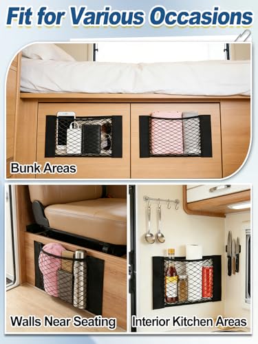 Bigmeta 2PCS RV Cargo Storage Mesh Net, Elastic Stretchable Netting Pocket with 4 Adhesive Strip Wall Sticker for SUV, Truck(15.4 x 9.4 Inch) - size: 2