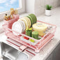 Dish Drying Rack - Space Saving Dish Rack - Dish Racks for Kitchen Counter with Drainboard,Rustproof Dish Drainer with Removable Utensil Holder,Pink - color: 1 Tier-pink