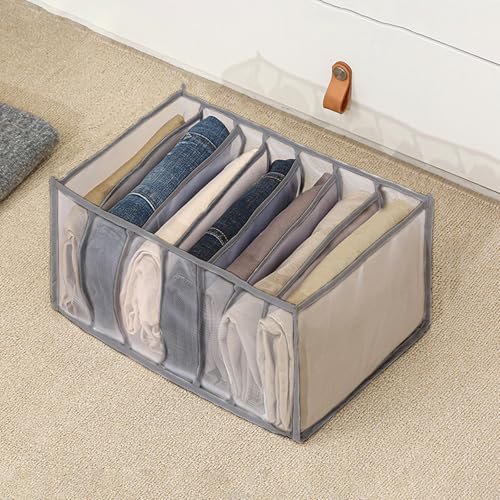 7 Grid Foldable Clothes Organizer Box for Closet Storage Fabric Drawer Divider Jeans TShirts and Daily Wardrobe Organization - color: Gray