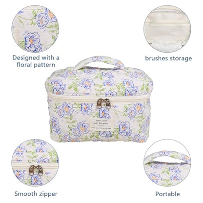 Gosect Large Makeup Bag, Cute Cosmetic Bag for Women Girls, Floral Coquette Aesthetic Toiletry Bag, Travel Make Up Organizer Bag (light blue) - color: 044Light Blue