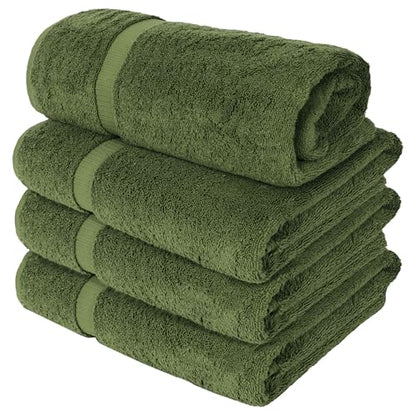 Chakir Turkish Linens 4 Piece Extra Large Bath Towels, 100% Cotton Luxury Turkish Towels for Bathroom, Soft Absorbent Bath Towels, 30 x 60 Inches, Moss - color: Moss