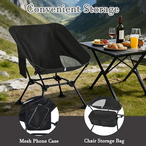 Ultralight Camping Chair,Compact Folding Chair with Anti-Sinking Large Feet and Storage Bag,Lightweight Backpack Chair for Naturehike,Travel,Beach,Hiking - color: Black