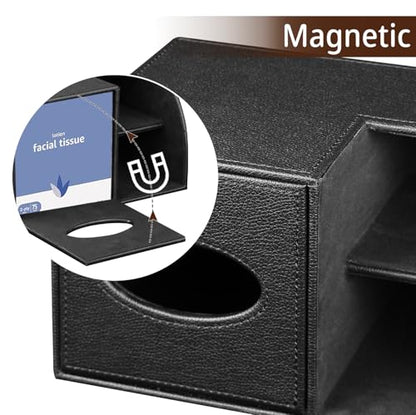 PU Leather Square Tissue Box Cover - Multi-Functional Tissue Box Holder, Tissue Box Cover with Storage,Tissue and Remote Control Holder, Cube Tissue Box Organizer Bedroom Nightstand End Table - color: Blitchi