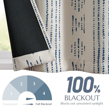 jinchan 95% Blackout Boho Kitchen Curtains 36 Inches Cafe Tier Curtains Bohemian Small Drapes for Bedroom RV Basement Half Window Room Darkening Thermal Insulated 2 Panels Blue on Beige - color: 95% Blackout | Blue on Beige, size: 25"W x 36"L (Pack of 2)