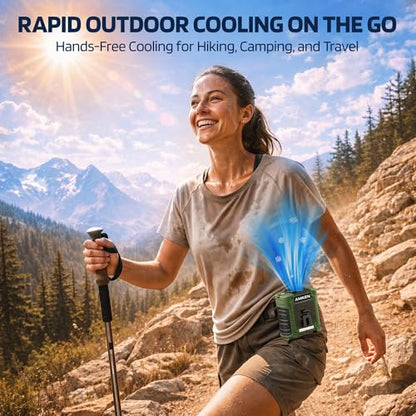 AMKEN Waist Fan, 10000mAh Rechargeable Belt Clip Fan, 59ft/s Airflow, 6-Speed 18500RPM Wearable Cooling with Bottom Air Intake, LED SOS Warning Light, Charge 2 Phones for Jobsite Camping - color: Army Green, size: Light weight