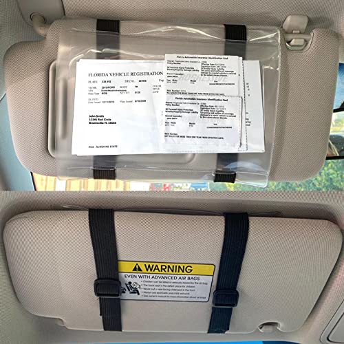 Car Registration and Insurance Holder Visor - Durable Elastic Band & Buckle Closure - Conveniently Stores Documents - Essential Car Accessory (Black/Black), Made in USA - color: Black
