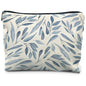 Blue Floral Makeup Bag Pouch, Blue and White Chinoiserie Makeup Pouch, Floral Cosmetic Bag, Boho Botanical Leaves Cosmetic Bag for Women - color: Blue Leaves