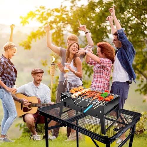 BRIAN & DANY Camping Table Folding Grill Table, Small Foldable Table Height Adjustable, Portable Metal Picnic Table for Outdoor, Black, 2x1.3FT - size: 2x1.3FT
