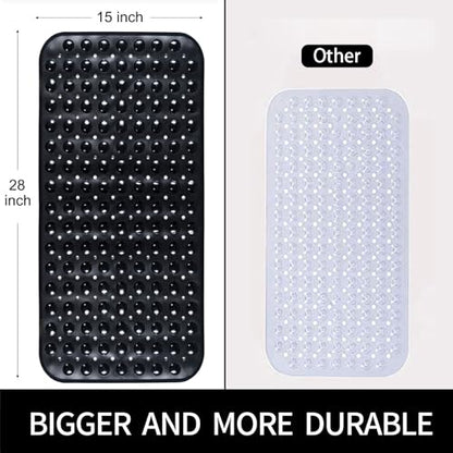 Bathtub and Shower Mats, 28 x 15 Inch Non-Slip Bath Mat, Machine Washable Bath Tub Mat with Suction Cups & Drain Holes for Bathroom, Beige - color: Black, size: 28" x 15" (Rectangular)