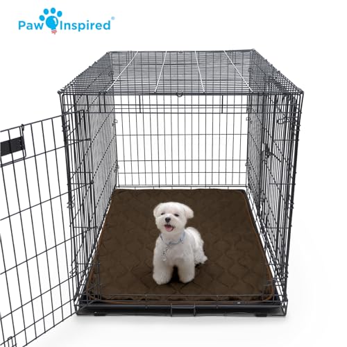Paw Inspired Washable Padded Crate Mats for Dogs | 47” x 29” Pad, Fits 48-inch Kennels | Leakproof, Waterproof Bottom, Plush Pet Beds (Tan) - color: Tan, size: 48 Inch