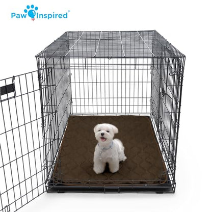 Paw Inspired Washable Padded Crate Mats for Dogs | 47” x 29” Pad, Fits 48-inch Kennels | Leakproof, Waterproof Bottom, Plush Pet Beds (Tan) - color: Tan, size: 48 Inch