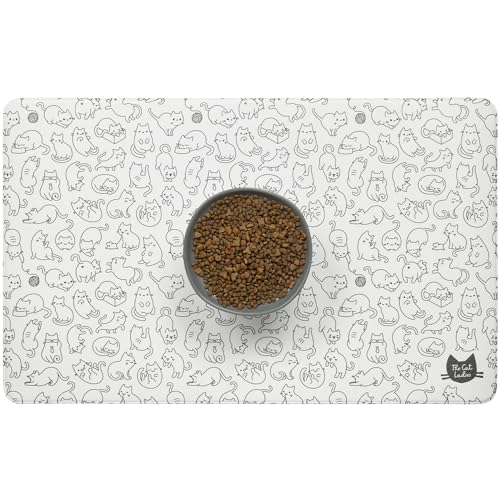 The Cat Ladies Cats Feeding Mat - Waterproof Dishwasher Safe Small Pet Eating Placemat - Cat & Dog Food Mats for Food and Water Bowl - Protect Floors from Mess - Black & White Cats - color: Black and White Cats