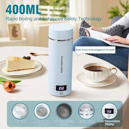Travel Electric Kettle Portable Mini Kettle,Small Hot Water Boiler with 4 Temperature Settings,304 Stainless Steel,Fast Boiling Water with Auto Shut-Off and Boil Dry Protection,400ml (BIue, 400ML) - color: BIue
