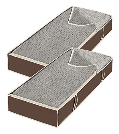 Whitmor Under Bed Storage Bags 2 Pack, Zippered Underbed Storage Containers with Clear Window and Handles, Foldable Clothes Blanket Storage Organizer, 18 x 42 x 6 Inches, Java