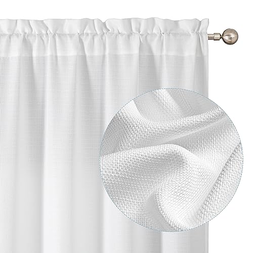 Chyhomenyc White Curtains 45 Inch Length 2 Panels, Faux Linen Textured Semi Sheer Light Filtering Soft Airy Rod Pocket Window Treatment Drapes for Living Room Bedroom, 30Wx45L Inch, 2 PCS - color: White, size: 30"W x 45"L (Pack of 2)