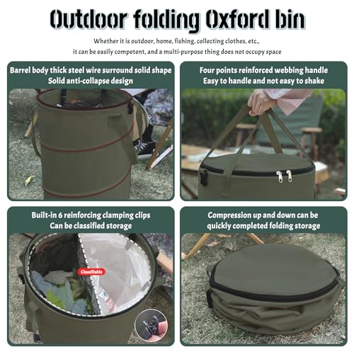 Pop up Camping Trash can with lid,Collapsible 24 Gallons Trash can with Sorting Clips,Garden Garbage Bag with Lid,Lawn and Leaf Bags - Reusable Yard Waste Bags (Green) - color: Green