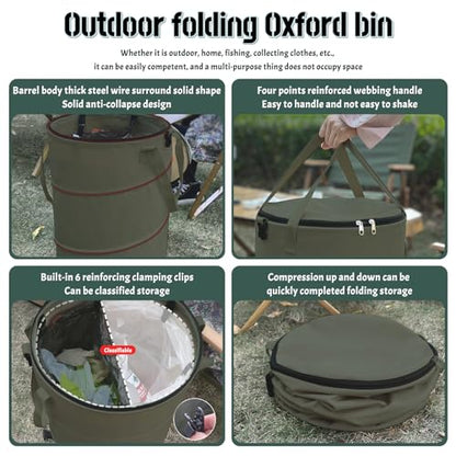 Pop up Camping Trash can with lid,Collapsible 24 Gallons Trash can with Sorting Clips,Garden Garbage Bag with Lid,Lawn and Leaf Bags - Reusable Yard Waste Bags (Green) - color: Green