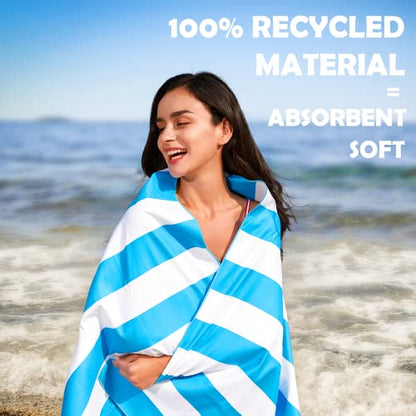 Your Choice Microfiber Beach Towel, Sand-Free Quick Dry Travel Towel, Oversized Compact Lightweight Recycled Towel for Pool Camping(67"x35"/60"x30") - color: M-light Blue Stripes, size: Large(60x30")