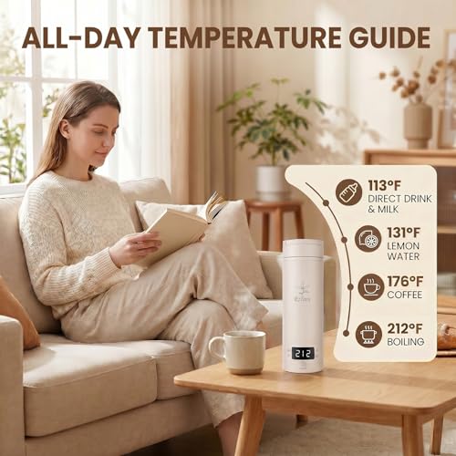 Portable Electric Kettle (120V), small-capacity electric kettle, made of 316-grade stainless steel, 4 temperature settings, with automatic shut-off function, (Cream, 9.05 * 3.15) - color: Cream