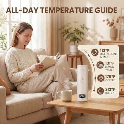 Portable Electric Kettle (120V), small-capacity electric kettle, made of 316-grade stainless steel, 4 temperature settings, with automatic shut-off function, (Cream, 9.05 * 3.15) - color: Cream