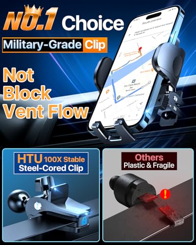 HTU 2026 Ultimate Best【True Military-Grade & Safety Cert】Car Phone Holder【Upgraded 360 Rotation & 100+LBS Strongest Suction】5-in-1 Truck Windshield Dashboard Vent Mount Stand for iPhone Android, Blue - color: Blue