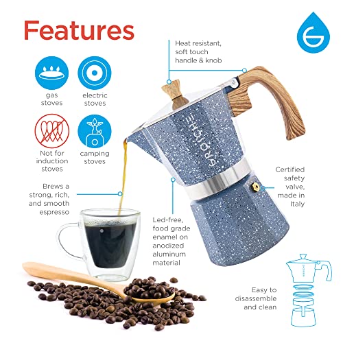 GROSCHE Milano Moka pot, Stovetop Espresso maker, Greca Coffee Maker, Stovetop coffee maker and espresso maker percolator (Indigo, 6 cup) - color: Indigo, size: 6 espresso cups