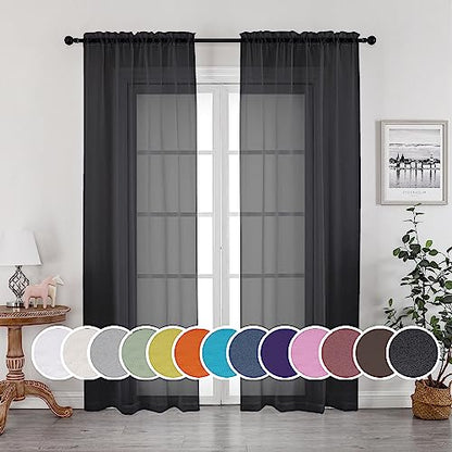 OWENIE Black Sheer Curtains, Sheer Curtains 84 inch Length 2 Panels Set, Rod Pocket Voile Fimly Sheer Drapes for Living Room/Bedroom, 2pcs, Each 42" W x 84" L, Black - color: Black, size: 42"W x 84"L (Pack of 2)