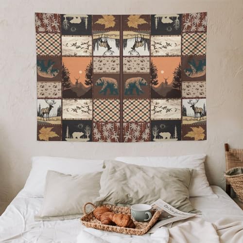 Fblifil Vintage Deer Bear Farmhouse Wall Tapestry Retro Lake Country Moose Check Wall Tapestries Hanging for Bedroom Living Room Dorm Party Decor 30x40in - color: Bear-22, size: 40"Wx30"L