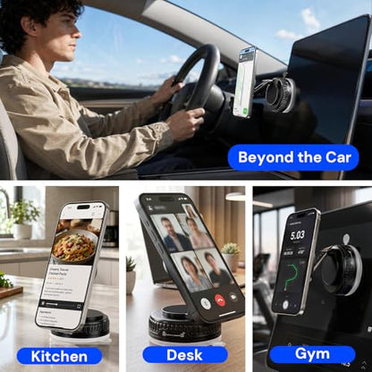 2026 Upgraded Magnetic Car Phone Mount for MagSafe: 360° Rotatable Adjustable Holder with 98LBS Strong Suction Cup & 2400gf Magnet, Compatible with iPhone 17/16/15 Series & Android Devices - color: B. J37-White Base