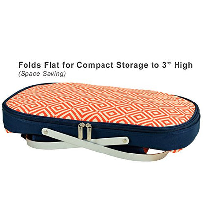 Picnic at Ascot Patented Insulated Folding Picnic Basket Cooler- Designed & Quality Approved in the USA - color: Orange/Navy