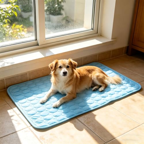 Dog Cooling Mat, Self Cooling Dog Mat Pet Pad, Protect Your Dogs from Overheating with Continuous Heat Conduction, Washable Portable Foldables for Large & Small Pet (Gray, Medium)