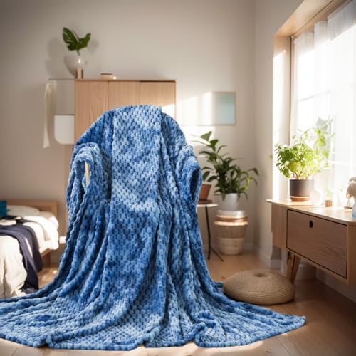 Richave Fleece Throw Blanket,Premium Lightweight Anti-Static 50x60 Inches Travel Size 3D Clouds Stylish Jacquard Throw Blanket for Couch, Cozy, Warm and Lightweight for Winter, Tie-dye Stone Blue - color: Stone Blue, size: Travel (50-Inch-by-61-Inch)