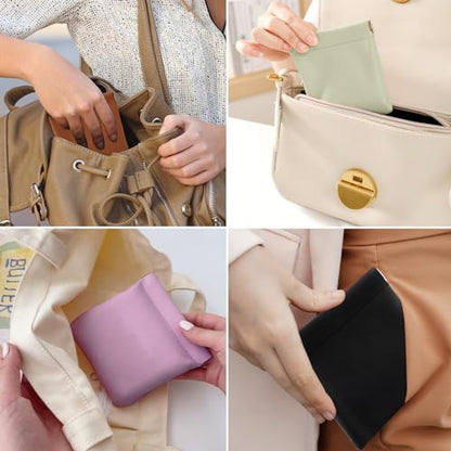BUSOHA 8PCS Snap Closure Organizer Pouch, Small Women's Leather Pouches for Purse, Mini Makeup Bag for Cosmetics Headphones Jewelry Lipstick - color: Black+Brown+Yellow+Pink+Blue+Green+Gray+Purple