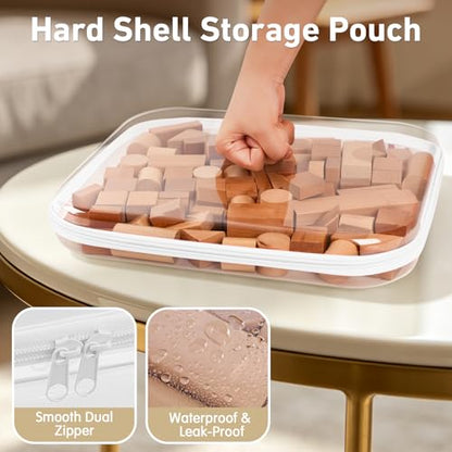 3 Pack Extra Large Clear Hard Shell Zipper Case with Labels, Travel Toiletry Pouch Makeup Organizer, Clear Diaper Bag, Hard Plastic Storage Bins for Board Game Toy Puzzle Stationery, White - color: White