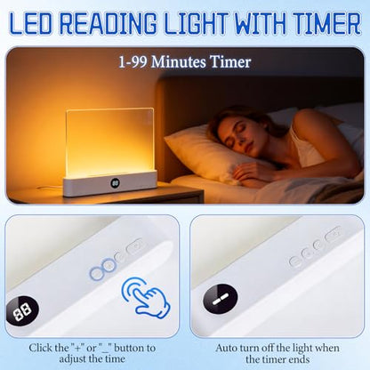 Book Light, Rechargeable Clear LED Flat Reading Light with 3 Colors & Timer, Dimmable Panel Plate Lamp Book Full Page Light for Reading in Bed at Night, for Women Readers Kids Book Lovers (White) - color: White