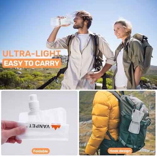 VANPET 1L Hiking Collapsible Water Bottles, 33OZ BPA-Free Plastic Flasks, Reusable Drink Bags, Foldable Backpacking Water Bottle for Travel Camping Hiking (4-Pack) - color: 4-Pack