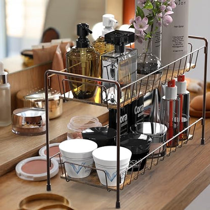 Simple Houseware Countertop Spice Rack 2-Tier Kitchen Spice Organizer Storage Shelves, Bronze - color: Bronze