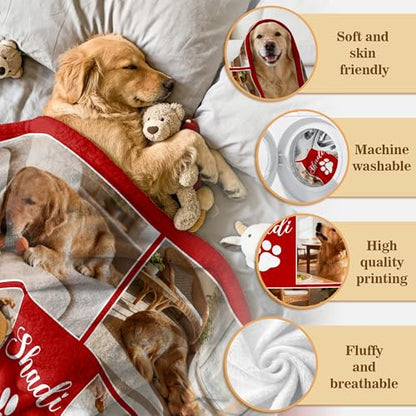 Custom Dog Blanket with Photo, Personalized Name Blanket with Pet Picture, Pets Memorial Gifts for Dogs Lovers, Customized Pet Memorial Remembrance Loss of Dog Sympathy Gifts - color: Design13