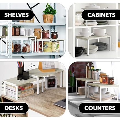 Simple Houseware Expandable Stackable Cabinet and Counter Shelf Organizer with Wooden Surface, 7.6'' D x 11.75'' W x 6.1'' H, Maple - color: Maple