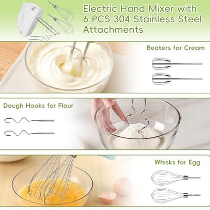 WEPSEN 5-Speed Electric Hand Mixer, 4 Large Mixing Bowls Set, Handheld Mixers with Whisks Beater, Stainless Steel Metal Nesting Bowl Measuring Cups Spoons Kitchen Cake Blender for Baking Supplies - color: Red