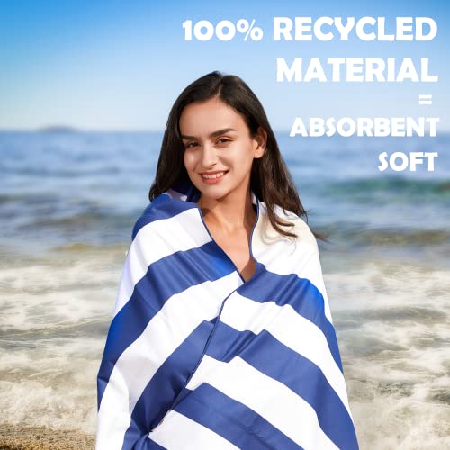 Your Choice Microfiber Beach Towel, Sand-Free Quick Dry Travel Towel, Oversized Compact Lightweight Recycled Towel for Pool Camping(67"x35"/60"x30") - color: K-dark Blue&khaki Stripes, size: Large(60x30")