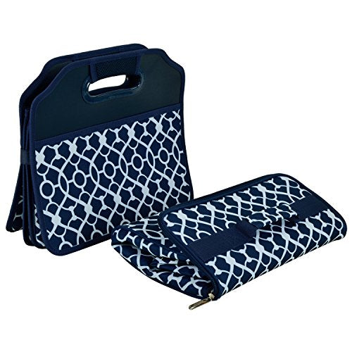 Picnic at Ascot 3 Section Folding Trunk Organizer- with Removable Cooler- Designed & Quality Approved in the USA - color: Trellis Blue