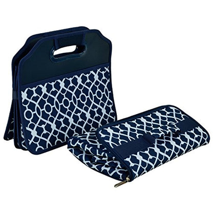 Picnic at Ascot 3 Section Folding Trunk Organizer- with Removable Cooler- Designed & Quality Approved in the USA - color: Trellis Blue