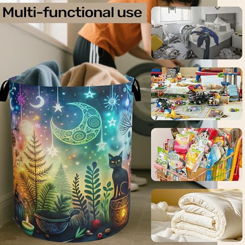 Gothic Black Cat Halloween Laundry Basket - Heavy Duty 60L Dirty Clothes Organizer, Water Resistant Foldable Hamper for Men Women - color: Gothic Black Cat Halloween
