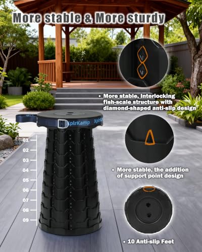 Portable Collapsible Stool Chair, Lightweight Folding Camping Stools for Adults 600LBS, Adjustable Retractable Foldable Seat for Backpack, Travel, Black - color: Dark Black