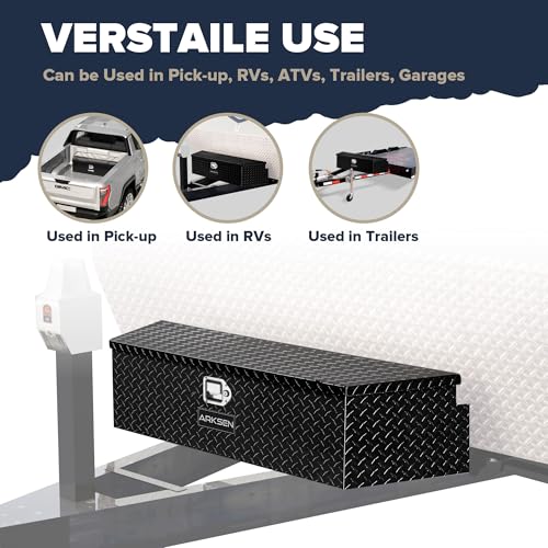 ARKSEN 49 Inch Aluminum Diamond Plate Trailer Tongue Box, Waterproof Under Truck Tool Box for Pick Up Truck Bed, RV Trailer, ATV with Lock and Keys - Black - color: Black, size: 49 Inch